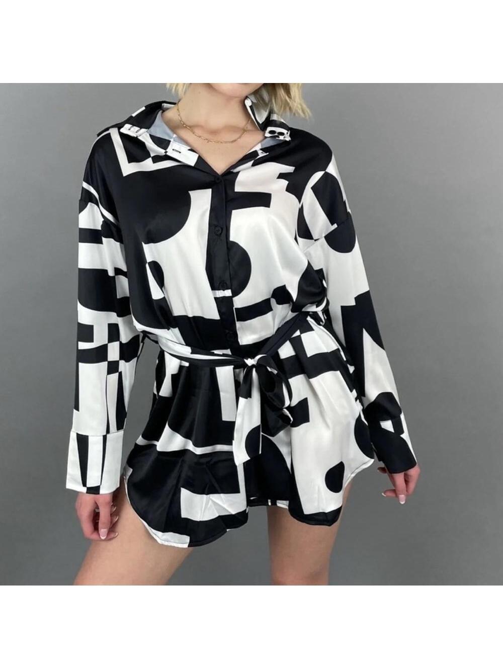 Peppermayo “Faye” Mini Geo Black And White Shirt Dress | Size: 4